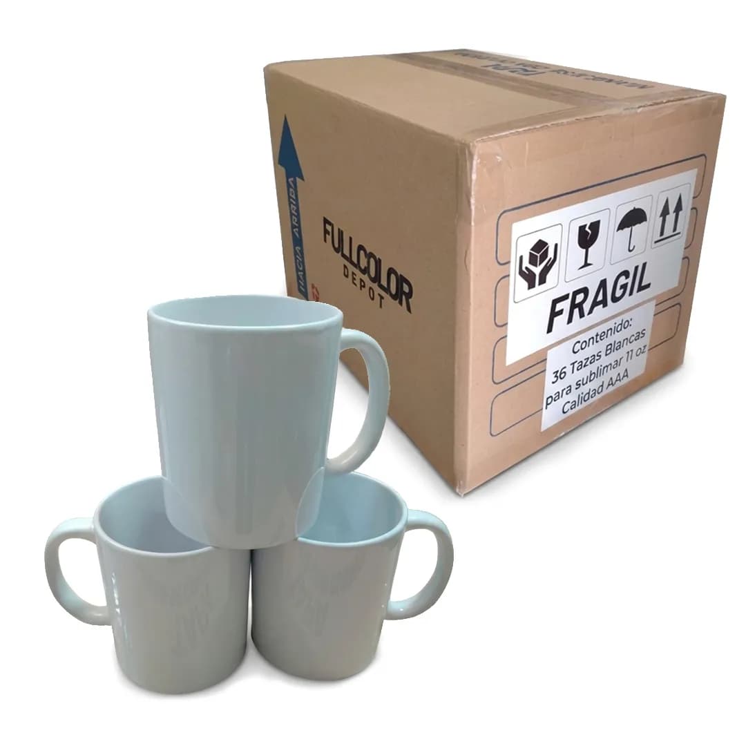 Caja 36 Tazas Blancas para Sublimación AAA 11 Oz